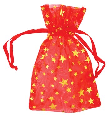 2 3/4" x 3" Red organza w/ Gold Stars