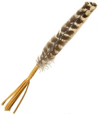 Leather Wrapped smudging feather 10"